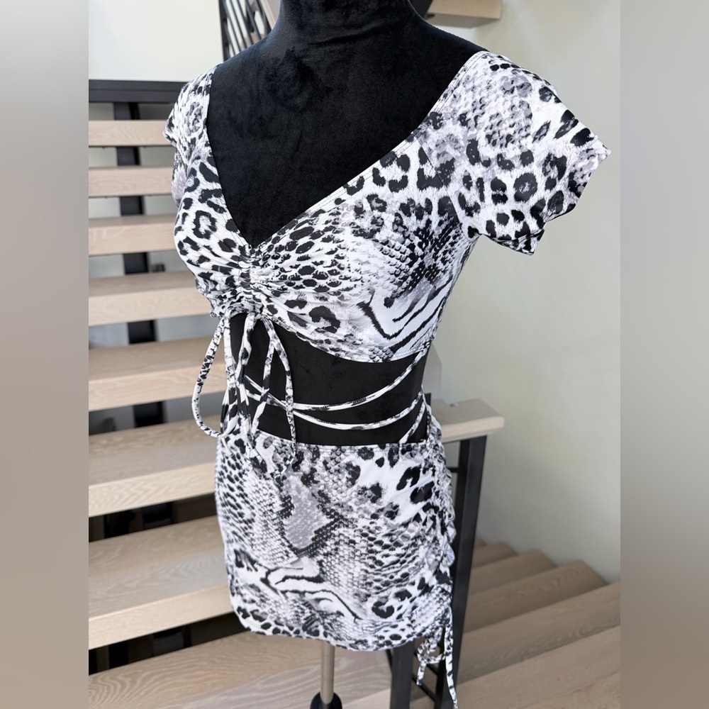 New Snake Print Off-Shoulder 3 piece Swimsuit Swimwear Bikini Beach Set size S - Picture 4 of 7
